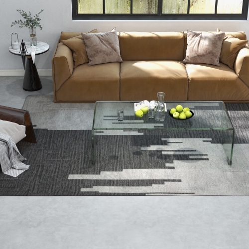 Costway Glass Coffee Table, Modern Home Furniture, Clear Tempered Glass End Table, Waterfall Table with Rounded Edges