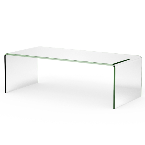 Costway Glass Coffee Table, Modern Home Furniture, Clear Tempered Glass End Table, Waterfall Table with Rounded Edges