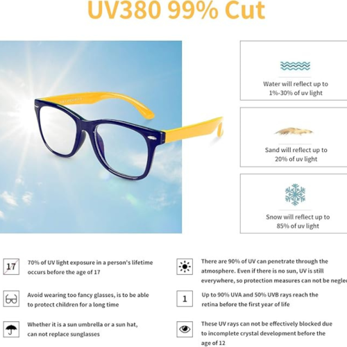Kids Anti Blue Light Glasses, Blocking Harmful Blue Light Emitted by TV, Electronic Screens, Boys Girls Age for 3-12