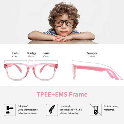 Kids Anti Blue Light Glasses, Blocking Harmful Blue Light Emitted by TV, Electronic Screens, Boys Girls Age for 3-12