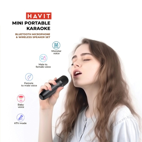 Mini haut-parleur de karaoké portatif sans fil Bluetooth V5.3 SK819BT de HAVIT avec Micphone_Couleur noire