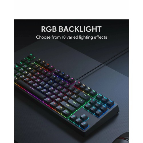 KM-G14 Mechanical Keyboard, Compact 87 Keys Gaming Keyboard with Blue Switches, RBG Light