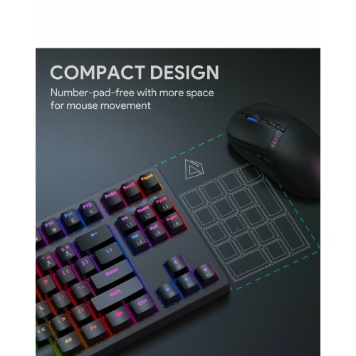 KM-G14 Mechanical Keyboard, Compact 87 Keys Gaming Keyboard with Blue Switches, RBG Light