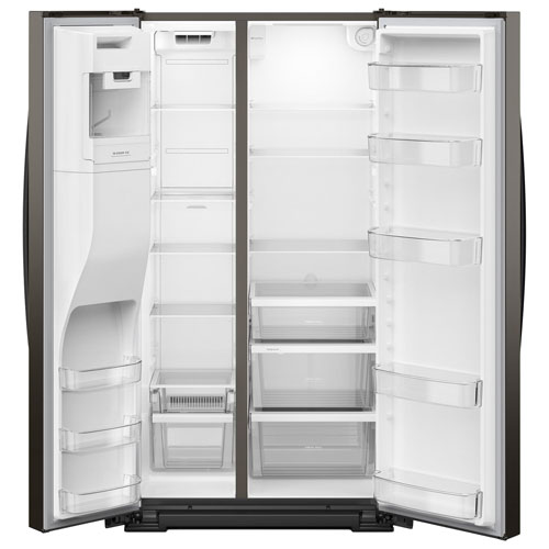 Whirlpool 36" 20.85 Cu Ft Counter Depth Side-By-Side Refrigerator w/Water & Ice Dispenser(WRSC5536RV)- Black Stainless Finish