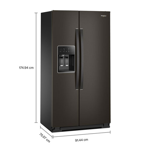 Whirlpool 36" 20.85 Cu Ft Counter Depth Side-By-Side Refrigerator w/Water & Ice Dispenser(WRSC5536RV)- Black Stainless Finish