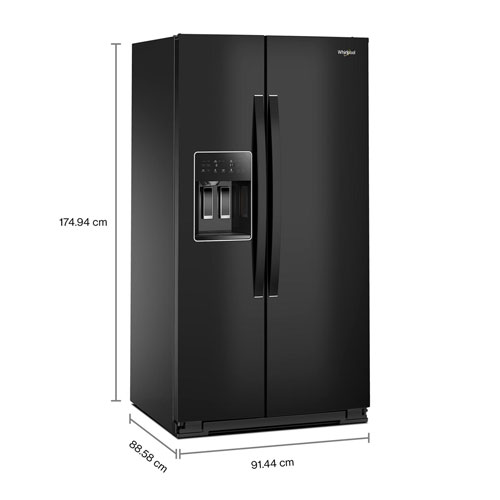 Réfrigérateur côte à côte 28,7 pi³ 36 po, distributeur eau/glaçons de Whirlpool - Noir
