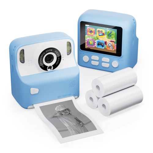 Contixo Instant Print Kids Camera, 26MP, 1080p, Games, MP3, 32GB Card, 3 Paper Rolls, Ages 3-12 - Blue