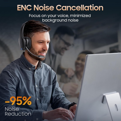 Bluetooth Headset with Microphone, Trucker Headset Bluetooth Wireless Noise Cancelling & Mute Button, 55 Hours Working Time Wireless On-Ear Headset