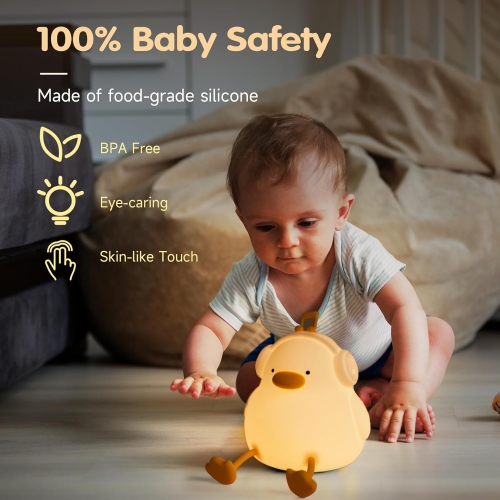 Cute Music Duck Night Light, Adorable Touch Night Lamp Silicone Dimmable LED Nightlight for Nursery Rechargeable Bedside Night Lights for Bedrooms