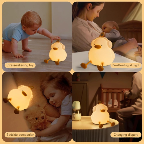 Cute Music Duck Night Light, Adorable Touch Night Lamp Silicone Dimmable LED Nightlight for Nursery Rechargeable Bedside Night Lights for Bedrooms