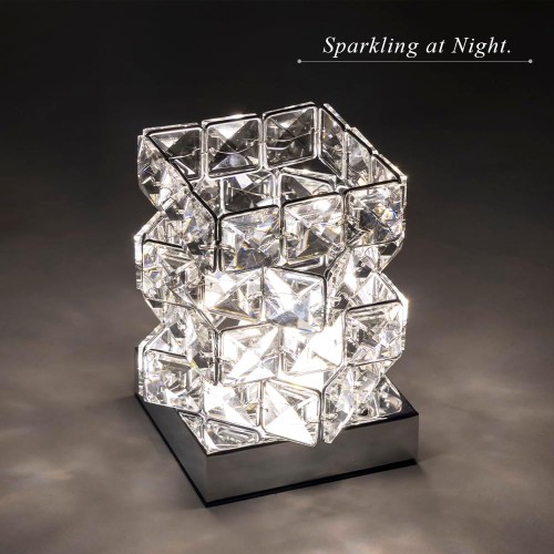 Small Crystal Table Light with E12 Socket Modern Small Nightstand Bedside Lamp for Bedroom,Living Room,Chromed Plated