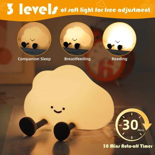 Cute Cloud Silicone Night Light - Funny Lamp,Nursery Squishy Light for Breastfeeding Room Decor, Dimmable, Rechargeable