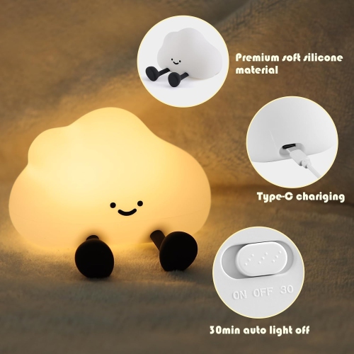 Cute Cloud Silicone Night Light - Funny Lamp,Nursery Squishy Light for Breastfeeding Room Decor, Dimmable, Rechargeable