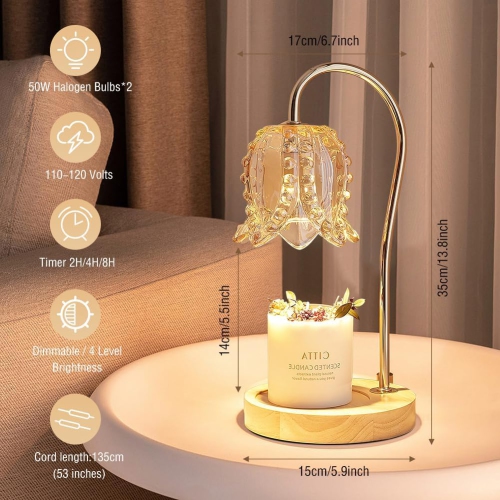 Candle Warmer Lamp Candle Lamp with Timer & Dimmer, Electric Top Candle Melter with 2 Bulbs Candle Warming Lamp for Home Decor Wax Melter Warmer Lamps