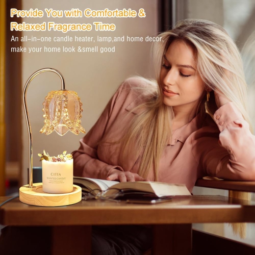 Candle Warmer Lamp Candle Lamp with Timer & Dimmer, Electric Top Candle Melter with 2 Bulbs Candle Warming Lamp for Home Decor Wax Melter Warmer Lamps
