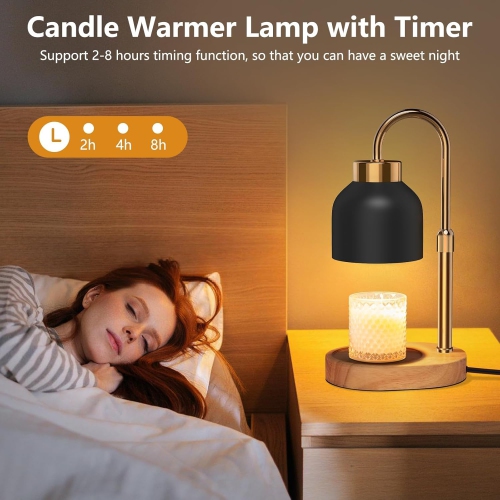 Candle Warmer Lamp with Timer, Candle Lamp with Dimmer and 2 Bulbs, Wax Warmer Height Adjustable for Home Decor, Wax Melt Warmer for Scented Candles