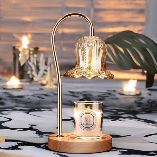 HTUTWOO  Candle Warmer Lamp \w Timer, Electric Candle Lamp Warmer \w 2 Bulbs, Dimmable Vintage Flower Lamp, Suitable for Small And Large Jar Candles