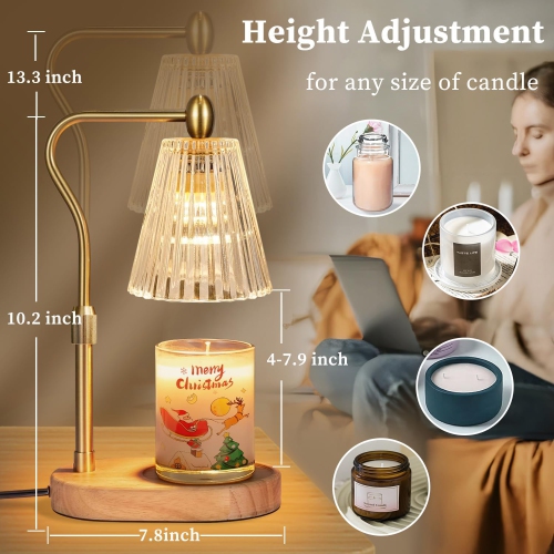 Réchauffeur de bougie, chauffe-bougie avec minuterie à hauteur réglable, chauffe-cire électrique rétro, lampe pour bougies parfumées en pot