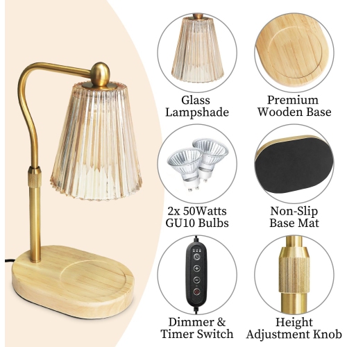 Réchauffeur de bougie, chauffe-bougie avec minuterie à hauteur réglable, chauffe-cire électrique rétro, lampe pour bougies parfumées en pot
