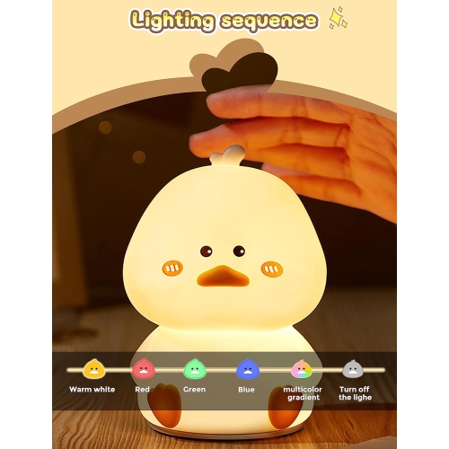 Night Light for Kids - Cute Duck Night Light, USB Rechargeable LED Night Light with Touch Sensor and Remote Control, 1W Soft White Light, 7 Colors