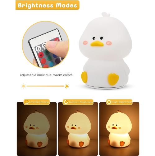 Night Light for Kids - Cute Duck Night Light, USB Rechargeable LED Night Light with Touch Sensor and Remote Control, 1W Soft White Light, 7 Colors