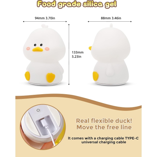 Night Light for Kids - Cute Duck Night Light, USB Rechargeable LED Night Light with Touch Sensor and Remote Control, 1W Soft White Light, 7 Colors
