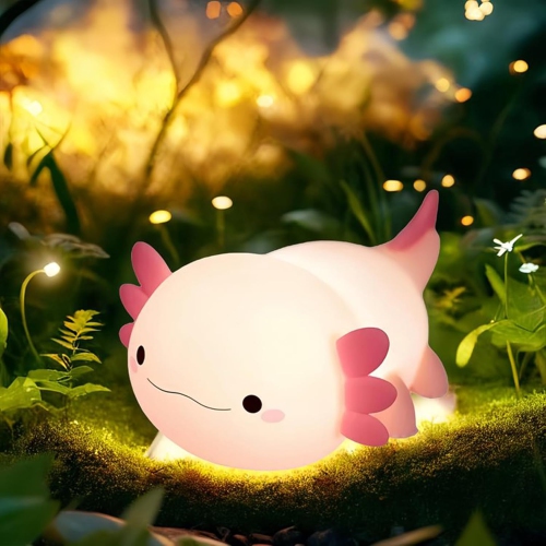Axolotl Night Light,Cute Lamp for Baby,Silicone Rechargeable Touch Light with 20 Minutes Timer & USB,Dimmable Soothing Bedside Lamp for Nursery, Cute