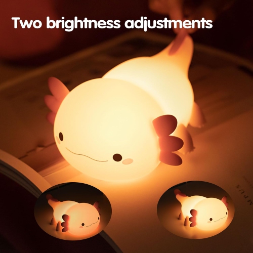 Axolotl Night Light,Cute Lamp for Baby,Silicone Rechargeable Touch Light with 20 Minutes Timer & USB,Dimmable Soothing Bedside Lamp for Nursery, Cute