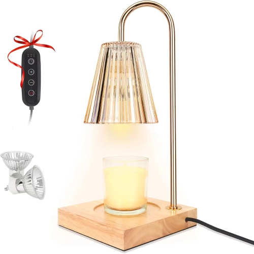 Candle Warmer Lamp with Dimmer, 2H/4H/8H Timer Dimmable Electric Home Decor Warm Lamps for Jar Candles Wax Melt Safety Night Scented Heat 2 Bulbs