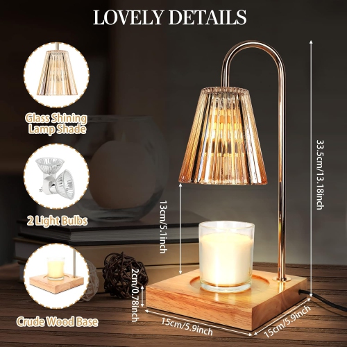 Candle Warmer Lamp with Dimmer, 2H/4H/8H Timer Dimmable Electric Home Decor Warm Lamps for Jar Candles Wax Melt Safety Night Scented Heat 2 Bulbs