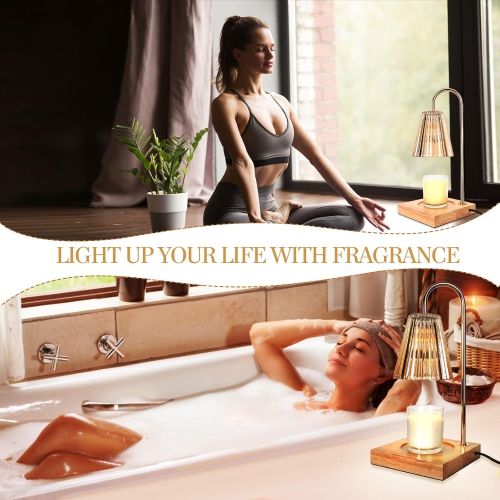 Candle Warmer Lamp with Dimmer, 2H/4H/8H Timer Dimmable Electric Home Decor Warm Lamps for Jar Candles Wax Melt Safety Night Scented Heat 2 Bulbs