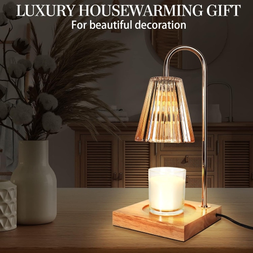 Candle Warmer Lamp with Dimmer, 2H/4H/8H Timer Dimmable Electric Home Decor Warm Lamps for Jar Candles Wax Melt Safety Night Scented Heat 2 Bulbs