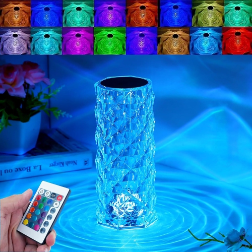 Crystal Table Lamp LED Night Light, Crystal Rose Diamond Table Lamp Touch Control,USB Romantic Rose Acrylic 3D Night Lights with Remote for Bedroom