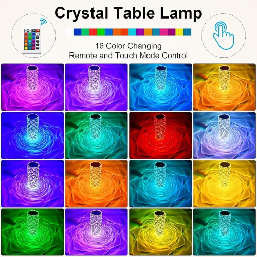 Crystal Table Lamp LED Night Light, Crystal Rose Diamond Table Lamp Touch Control,USB Romantic Rose Acrylic 3D Night Lights with Remote for Bedroom