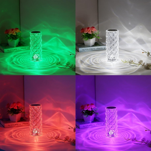 Crystal Table Lamp LED Night Light, Crystal Rose Diamond Table Lamp Touch Control,USB Romantic Rose Acrylic 3D Night Lights with Remote for Bedroom