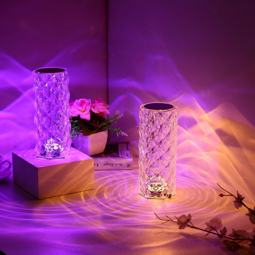 Crystal Table Lamp LED Night Light, Crystal Rose Diamond Table Lamp Touch Control,USB Romantic Rose Acrylic 3D Night Lights with Remote for Bedroom