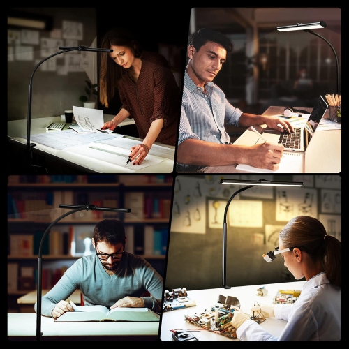 LED Desk Lamp with Clamp - Architect Desk Lamp Swing Arm Task Light 360 ° Rotation Gooseneck Desktop Lighting for Office Home Workbench Drafting