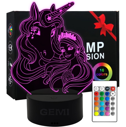 HTUTWOO  Unicorn Night Light for Girls, 3D Illusion Unicorn Lamp 16 Colors Changing w Remote Control, Unicorn Light Bedroom Decor, Unicorn Toys For