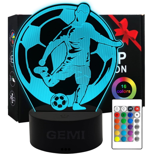 HTUTWOO  Soccer Light for Kids, 3D Illusion Soccer Lamp16 Colors Changing \w Remote Control, Soccer Night Lights Room Decorations, Birthday Christmas