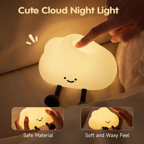 Cloud Night Light for Kids, Adorable Touch Night Lamp Silicone Dimmable LED Nightlight for Nursery Rechargeable Bedside Night Lights for Bedrooms