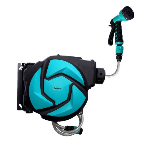 OUTSUNNY  Hose Reel, 33 Ft Retractable Garden Hose, Hose Reel Wall Mounted, Water Hose Reel Automatic Rewind, Dark In Grey