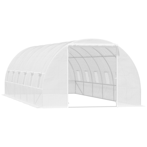 Grande promenade Outsunny dans le tunnel, 26 x 10 x 6,6 pi Semences de jardin Green House, cadre en acier de qualité supérieure, blanc