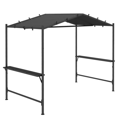 Tente pour barbecue extérieur Outsunny 9 x 5 pi, auvent extérieur pour barbecue avec cadre en acier et tablettes de service, gris foncé