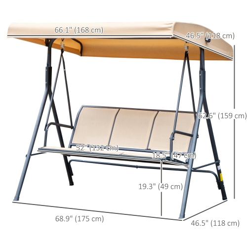 Outsunny 3-Seater Porch Swing Chair, Covered Garden Hammock, A-Frame Outdoor Swing, Porch Glider Sling Seat w/Adjustable Canopy Cover Weather
