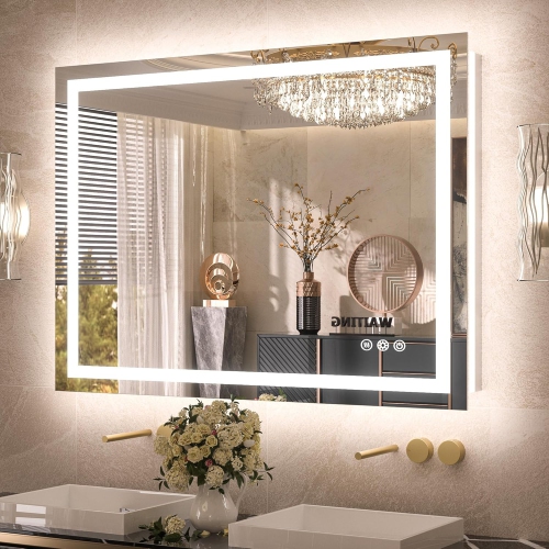 NIERBO  Led Bathroom Mirror w Lights 40 X 32 Frontlit & Backlit Vanity Mirror Anti Fog Stepless Dimmable 3 Colors White/warm/natural, Double Lights