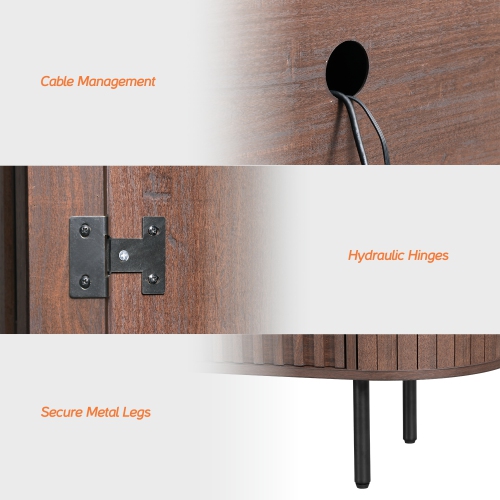 WAMPAT Sideboard Buffet Cabinet with 4 Fluted Doors,64" Wood Accent Storage Cabinet with Curved Design,Credenza for Dining Room, Living Room,