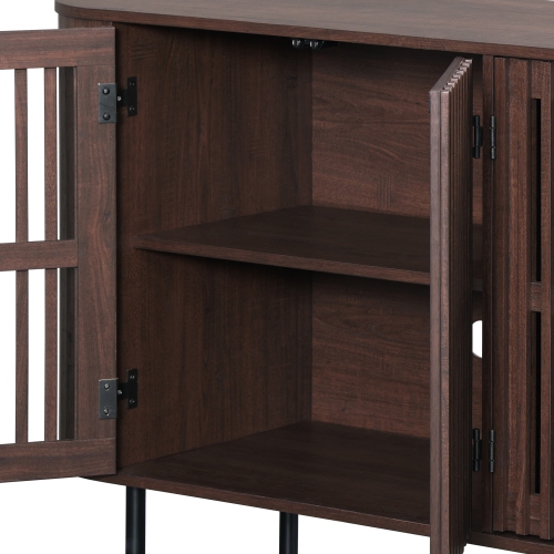 WAMPAT Sideboard Buffet Cabinet with 4 Fluted Doors,64" Wood Accent Storage Cabinet with Curved Design,Credenza for Dining Room, Living Room,