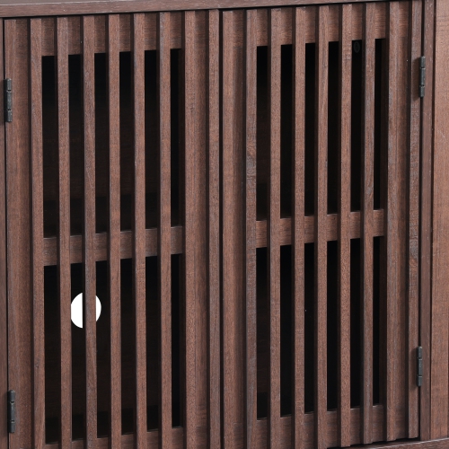 WAMPAT Sideboard Buffet Cabinet with 4 Fluted Doors,64" Wood Accent Storage Cabinet with Curved Design,Credenza for Dining Room, Living Room,