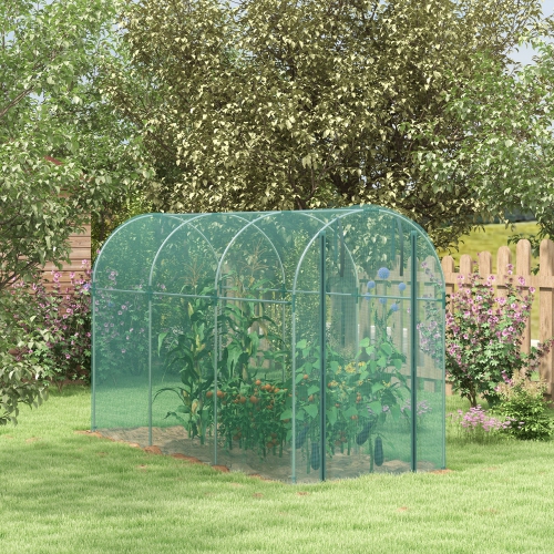 Outsunny 4' x 12' Crop Cage, Plant Protection Tent with Zippered Door and Galvanized Steel Frame, Fruit Cage Netting Cover for Garden, Yard, Lawn,