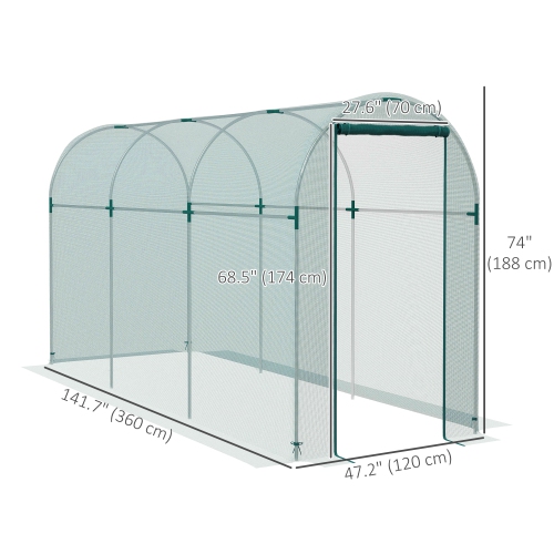 Outsunny 4' x 12' Crop Cage, Plant Protection Tent with Zippered Door and Galvanized Steel Frame, Fruit Cage Netting Cover for Garden, Yard, Lawn,